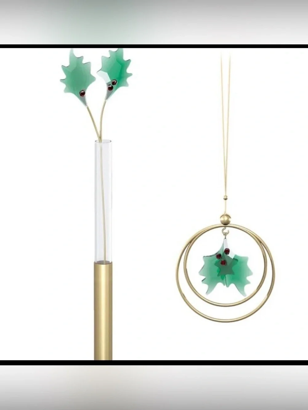Swarovski Garden Tales Holly Leaves Ornament & Stand Set Retired NIB 5597136